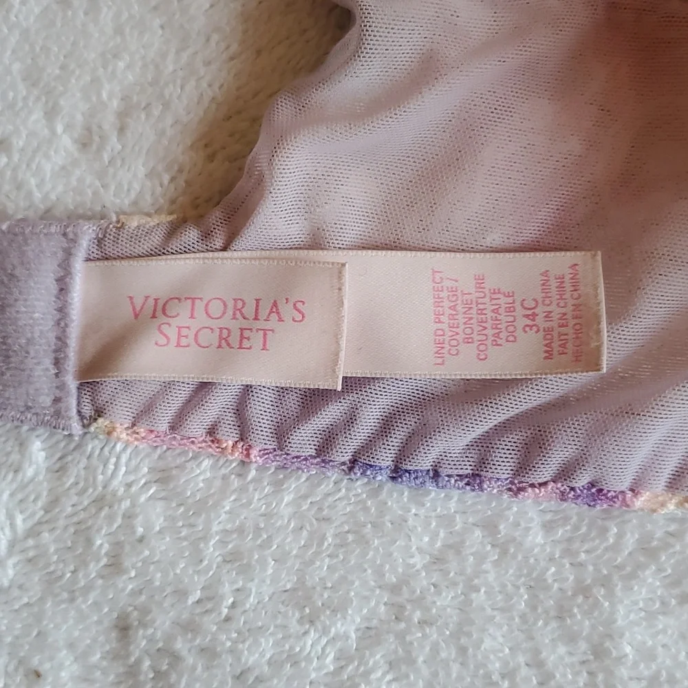Victoria's Secret Lined Perfect Coverage Bra in Pastel TyeDye Lace Size 34C - Picture 4 of 4